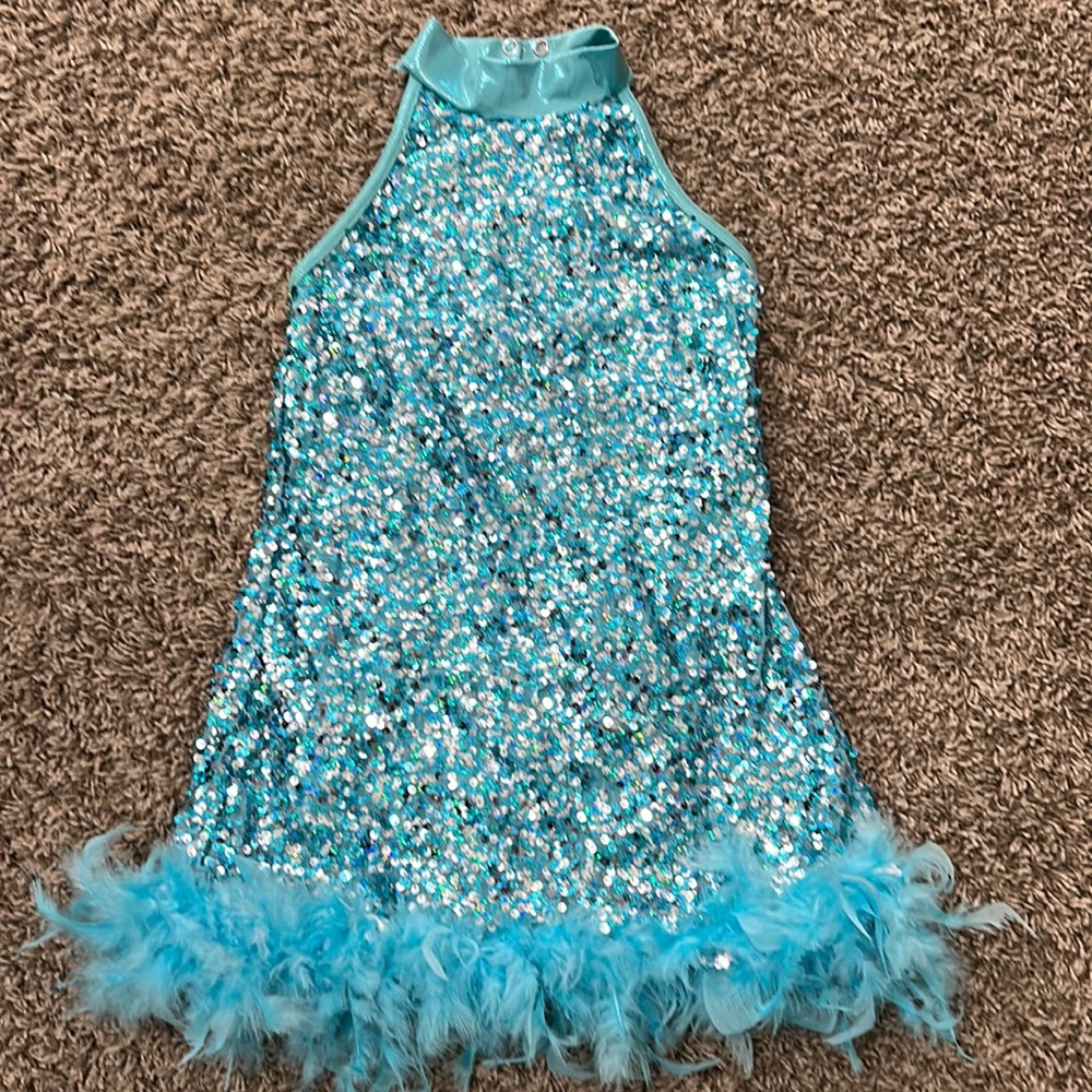 Fun kids sequin dress with feather ruffle